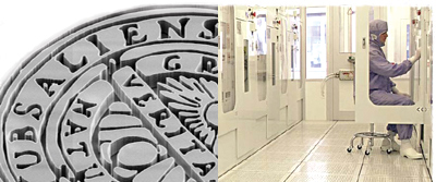 The Uppsala University seal made in dry etched silicon. The etch depth is 15 micrometer.